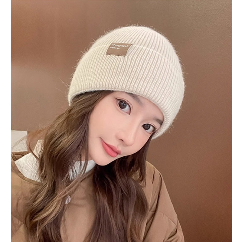 【AngelNaNa】加絨毛線帽-簡約布標加絨保暖針織女毛帽(SHA0024)-細節圖4