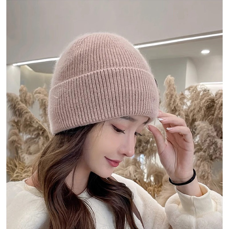 【AngelNaNa】加絨毛線帽-簡約布標加絨保暖針織女毛帽(SHA0024)-細節圖5