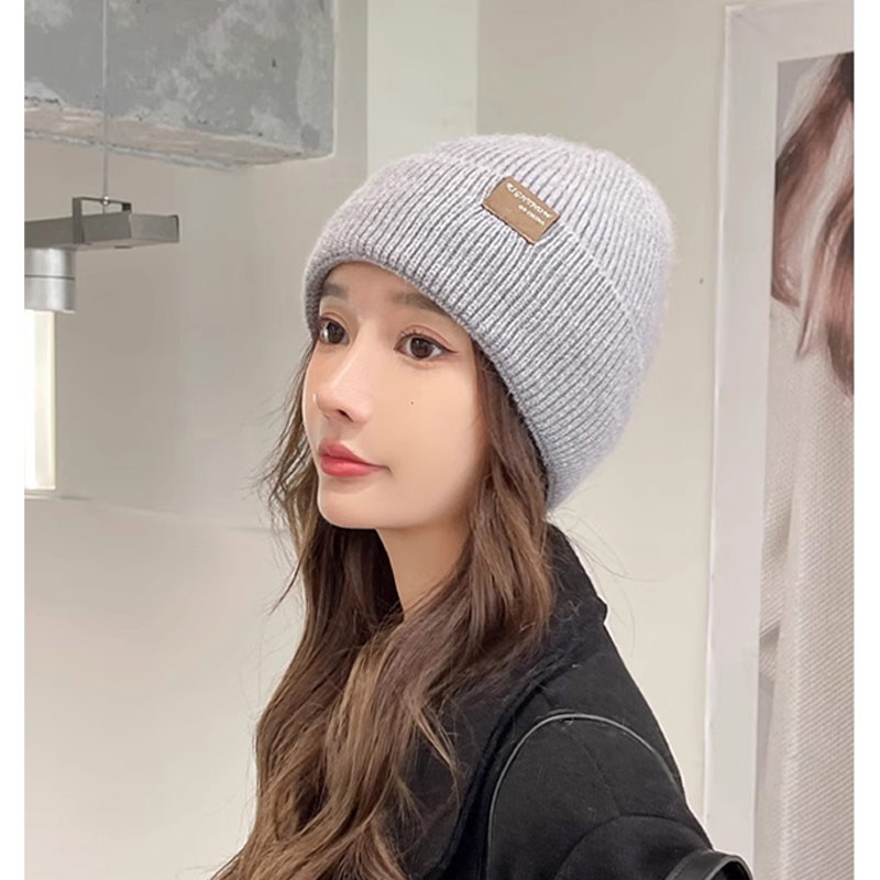 【AngelNaNa】加絨毛線帽-簡約布標加絨保暖針織女毛帽(SHA0024)-細節圖6