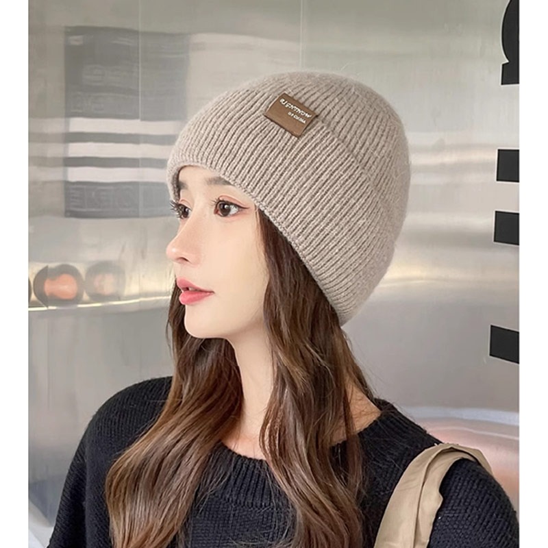 【AngelNaNa】加絨毛線帽-簡約布標加絨保暖針織女毛帽(SHA0024)-細節圖7