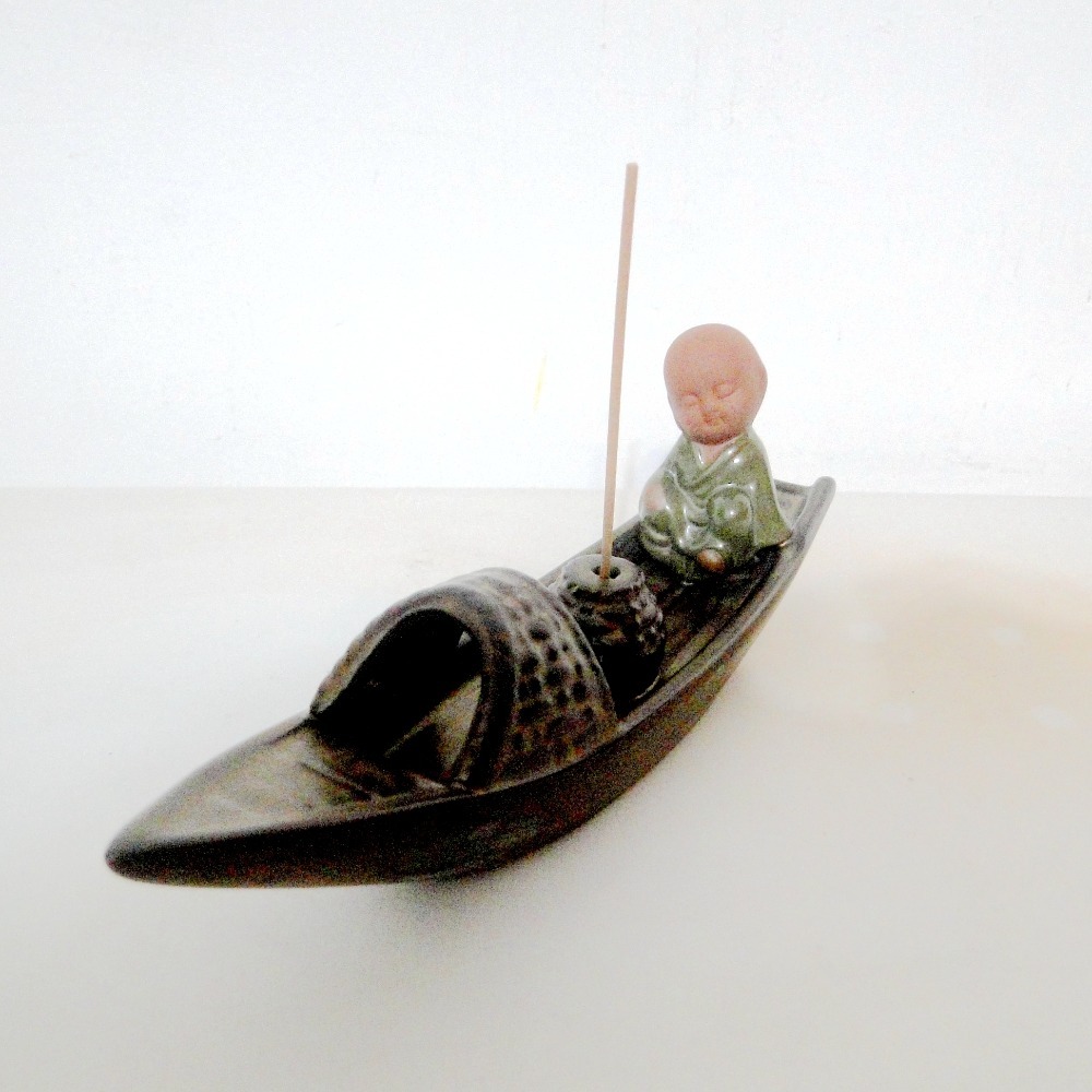 渡船祈福小和尚陶藝薰香爐6339-細節圖2