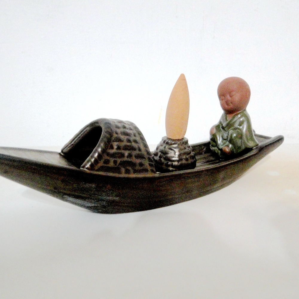 渡船祈福小和尚陶藝薰香爐6339-細節圖3