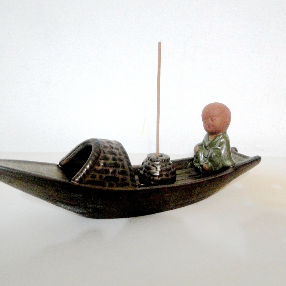 渡船祈福小和尚陶藝薰香爐6339-細節圖4