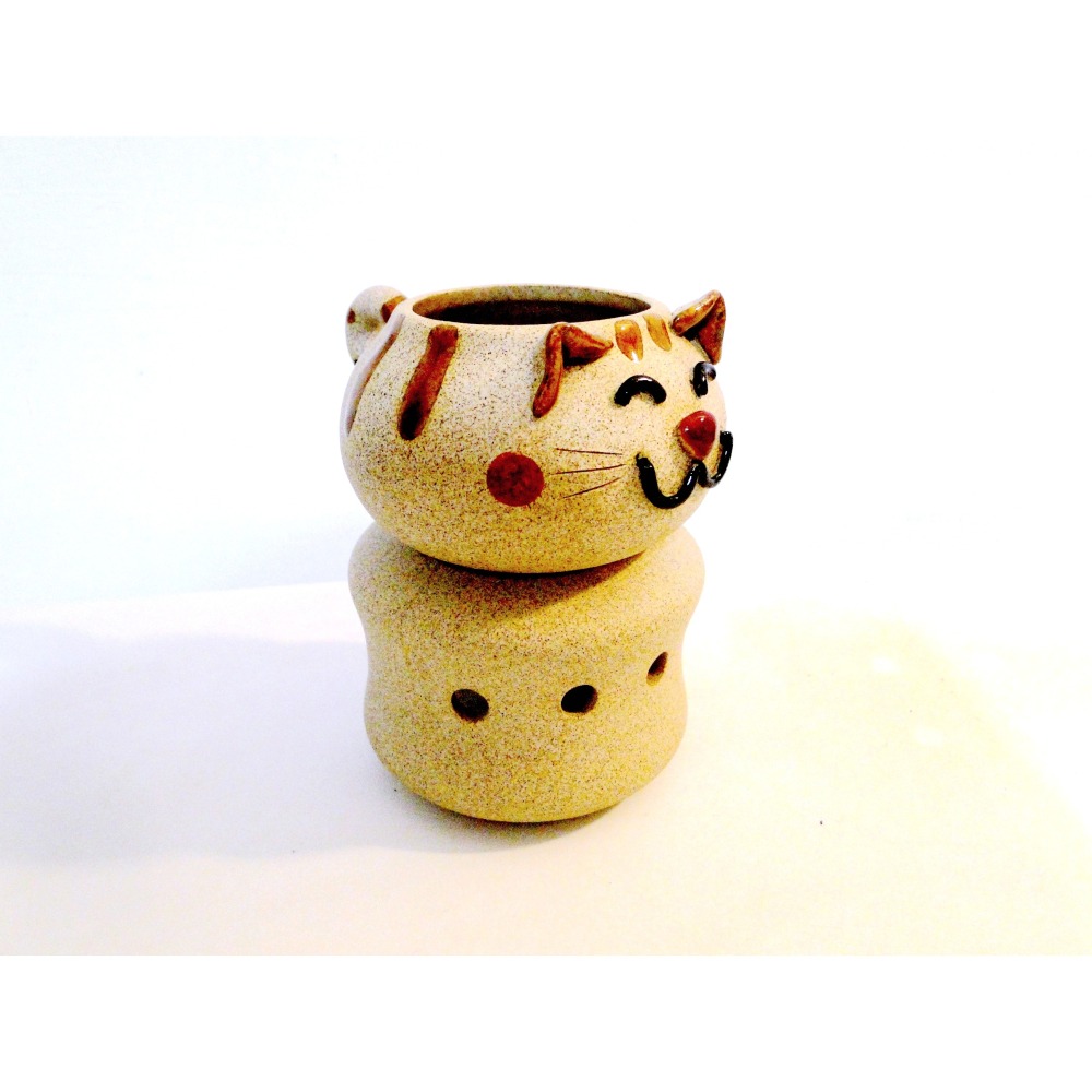 泰國手作貓咪陶藝精油擴香爐6768-細節圖2