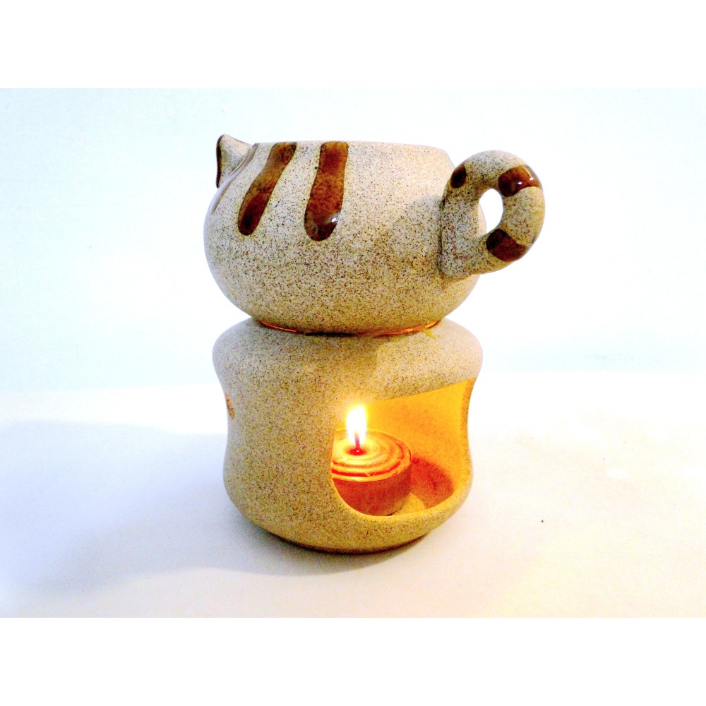 泰國手作貓咪陶藝精油擴香爐6768-細節圖4