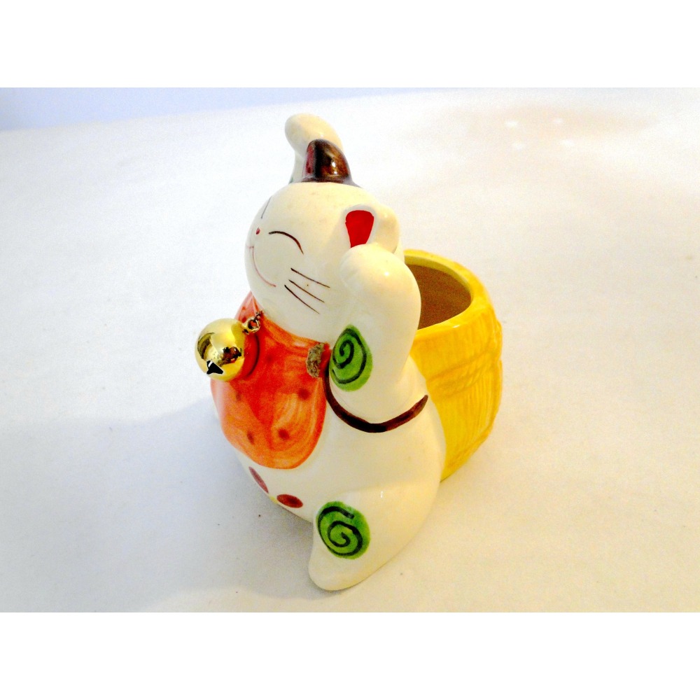 日本開運招財貓貯金箱花盆筆筒多用途擺飾7006-細節圖2