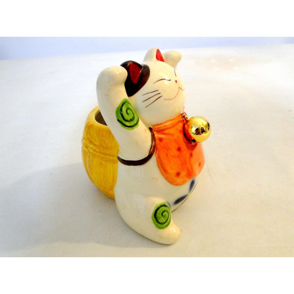 日本開運招財貓貯金箱花盆筆筒多用途擺飾7006-細節圖3