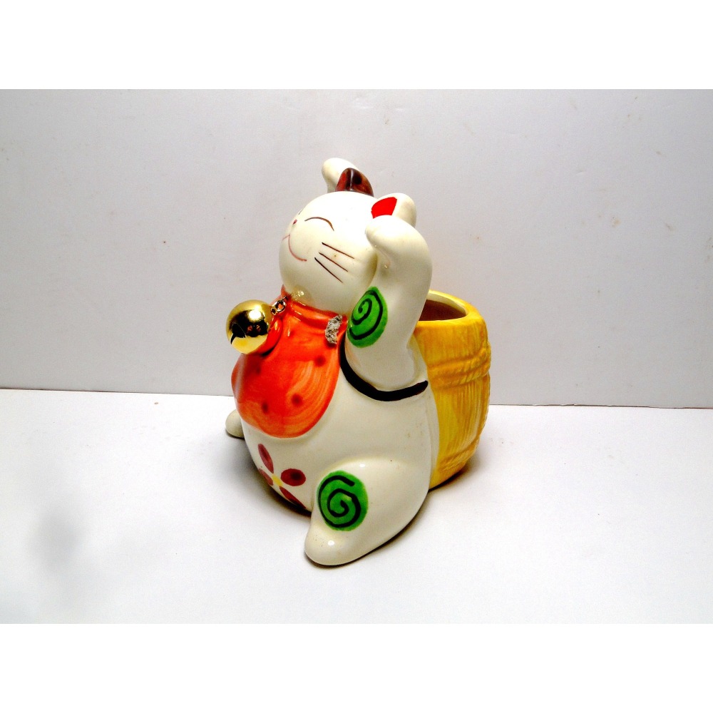 日本開運招財貓貯金箱花盆筆筒多用途擺飾7006-細節圖8