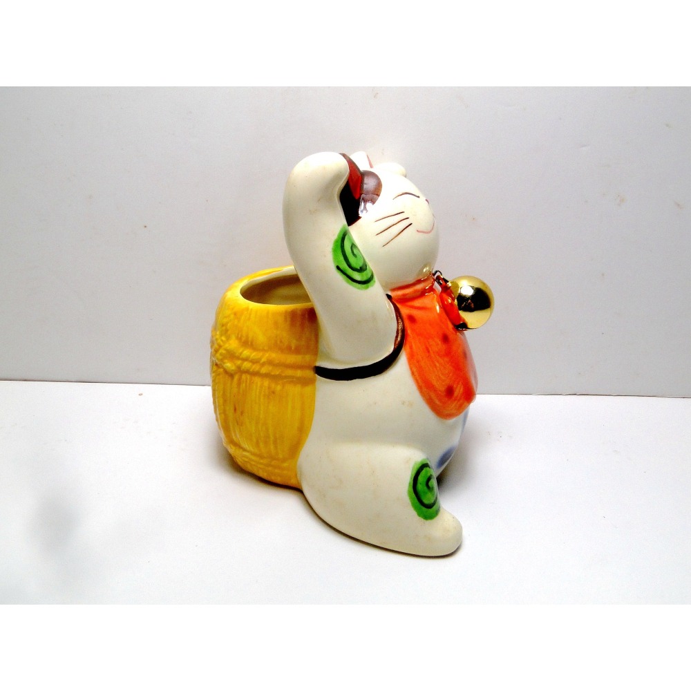 日本開運招財貓貯金箱花盆筆筒多用途擺飾7006-細節圖10