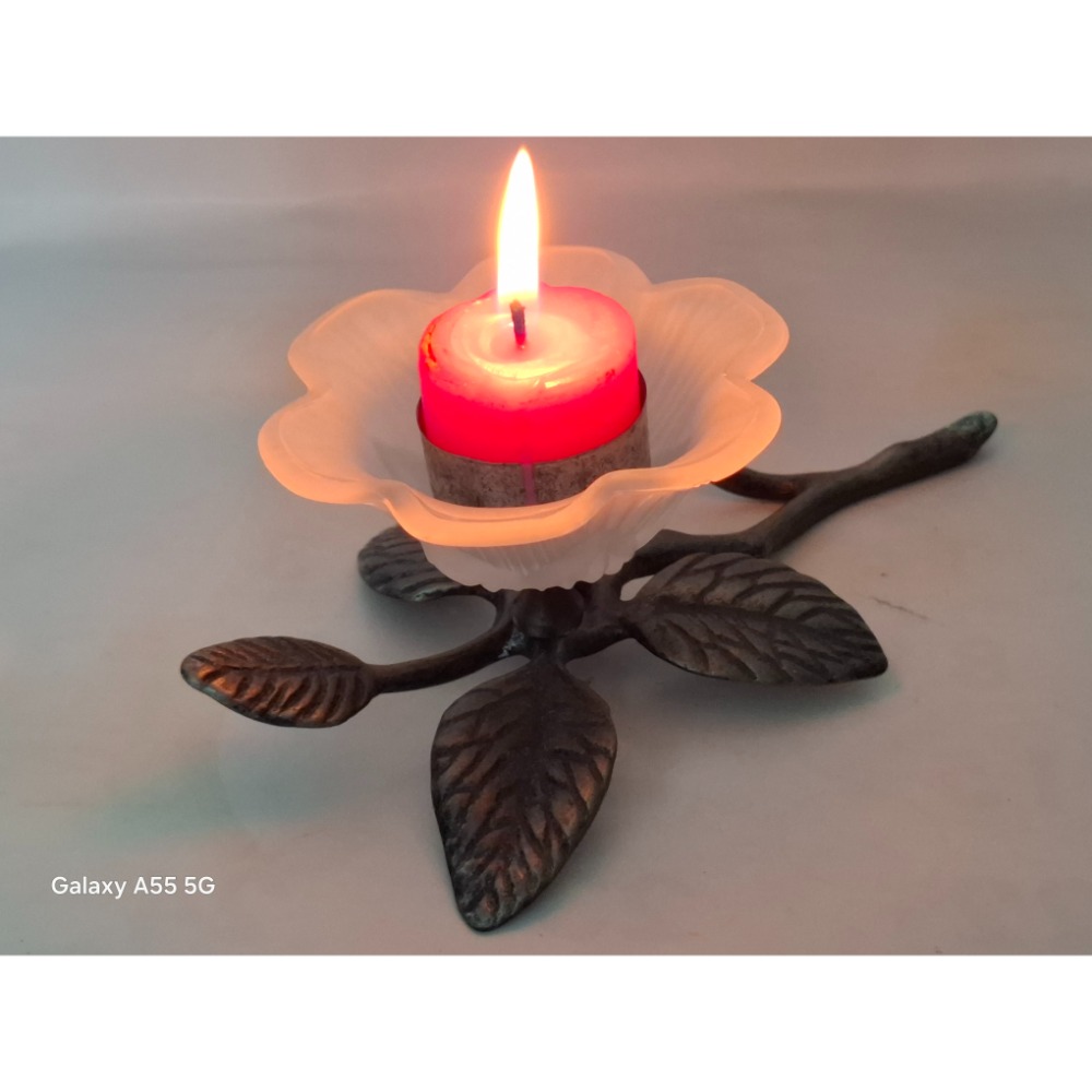 復古磨砂樹枝花朵玻璃五金蠟燭台(蝦-10）-細節圖3