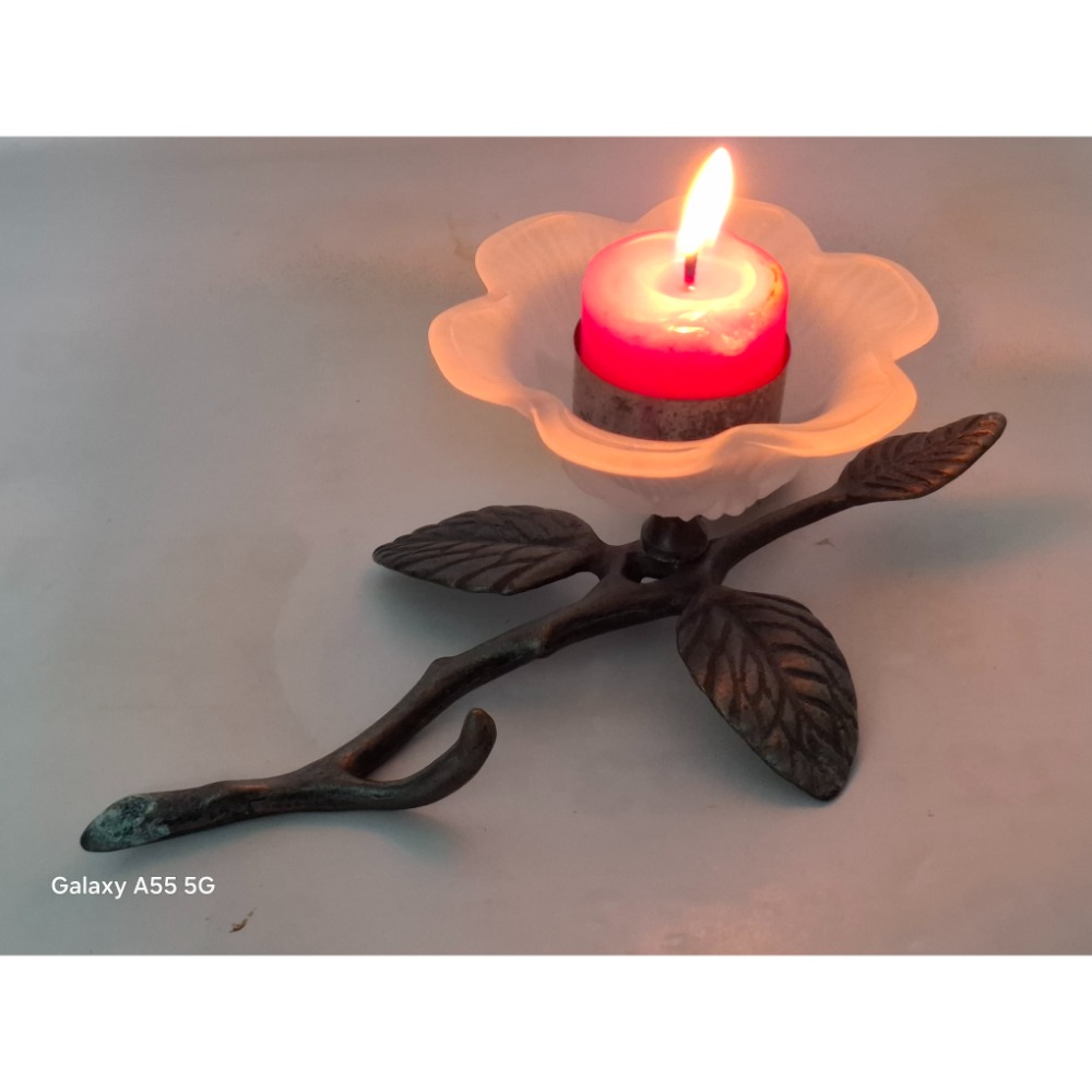 復古磨砂樹枝花朵玻璃五金蠟燭台(蝦-10）-細節圖4