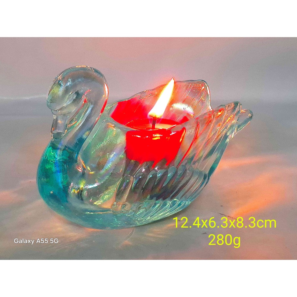 浪漫天鵝造型玻璃蠟燭台附蠟燭一個-細節圖3