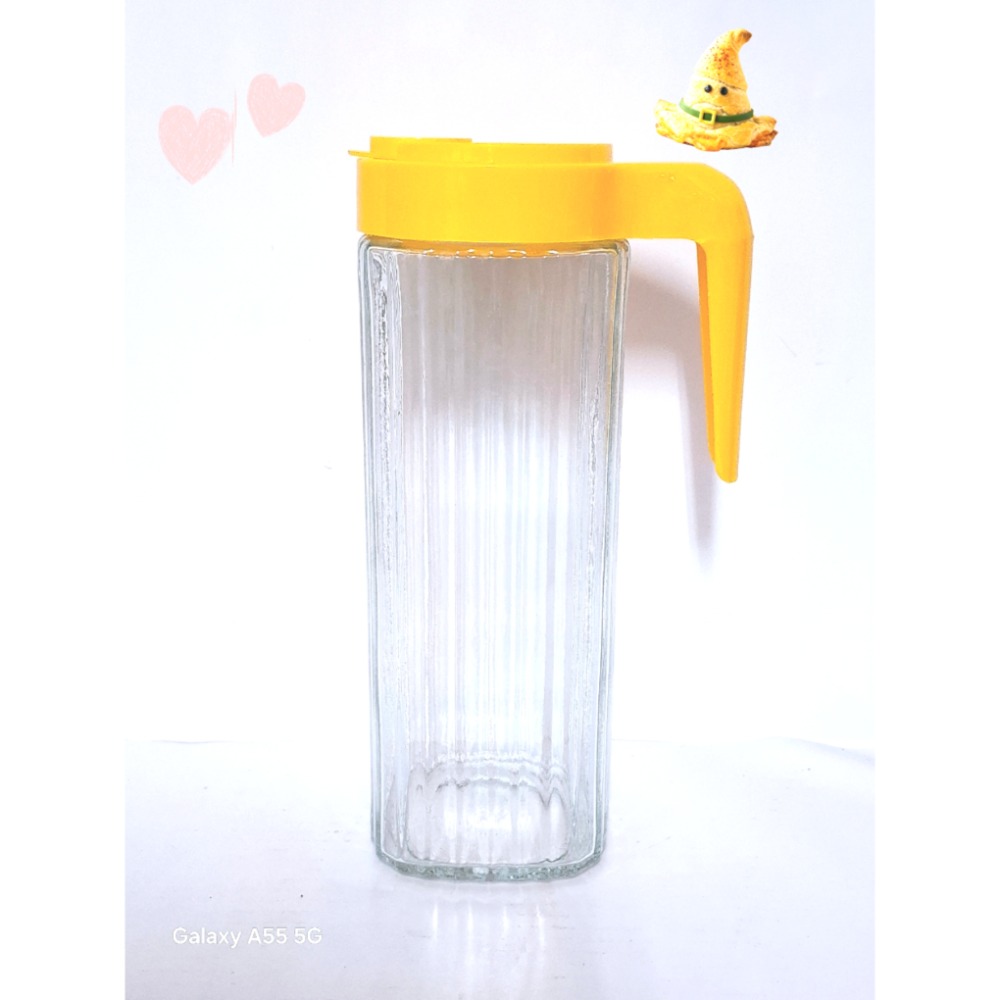 時尚簡約玻璃水壺附黃色手把1000cc-細節圖2