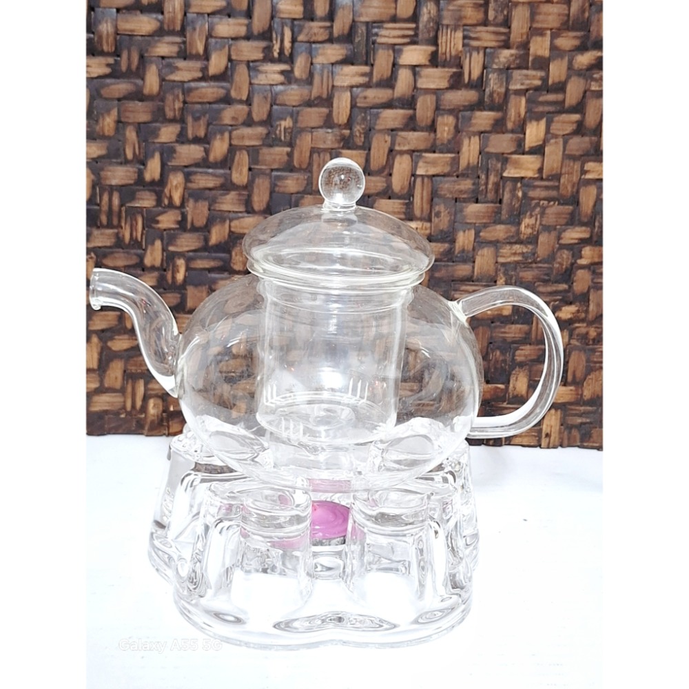 耐熱玻璃茶壺蠟燭保溫玻璃底座附玻璃濾網-細節圖2