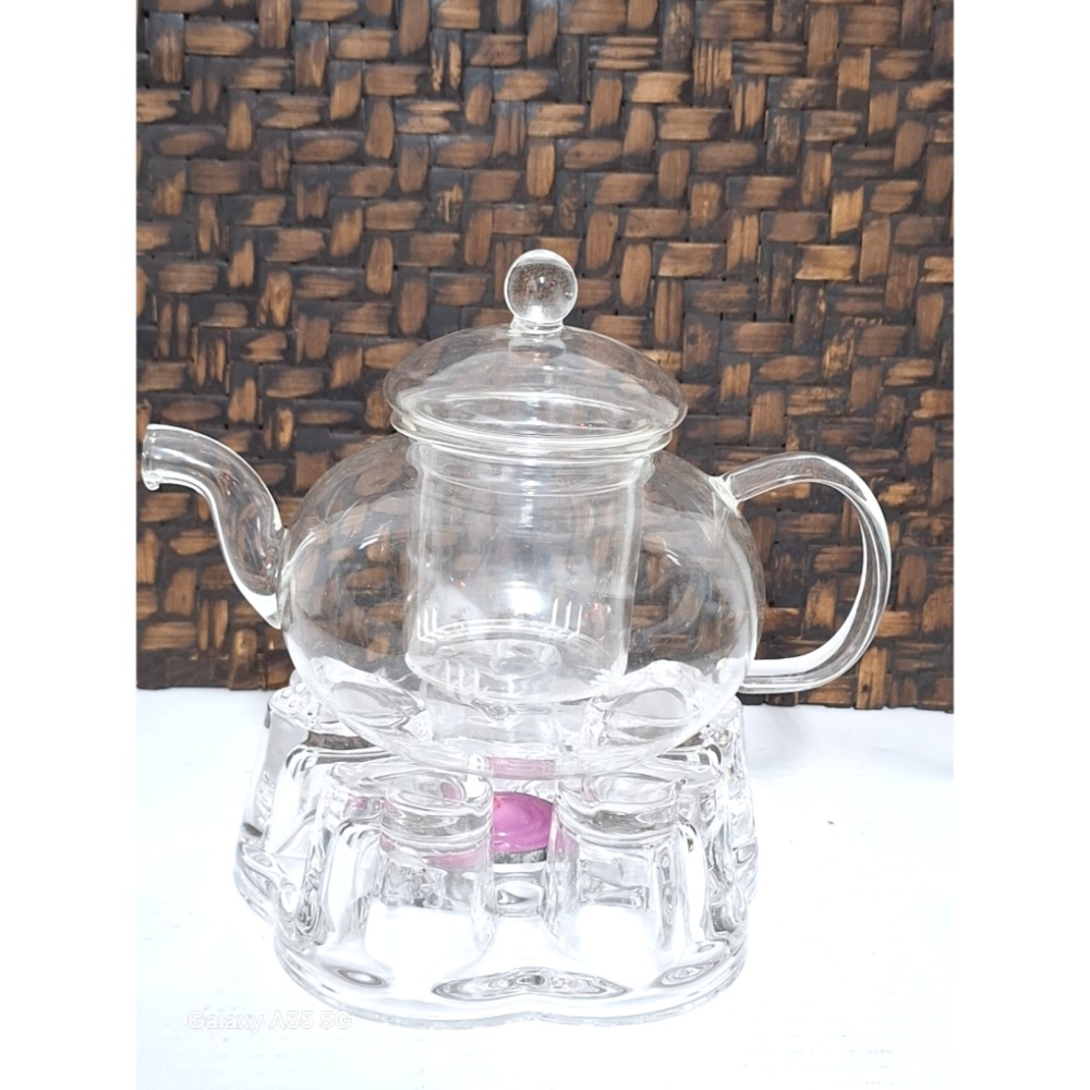 耐熱玻璃茶壺蠟燭保溫玻璃底座附玻璃濾網-細節圖3