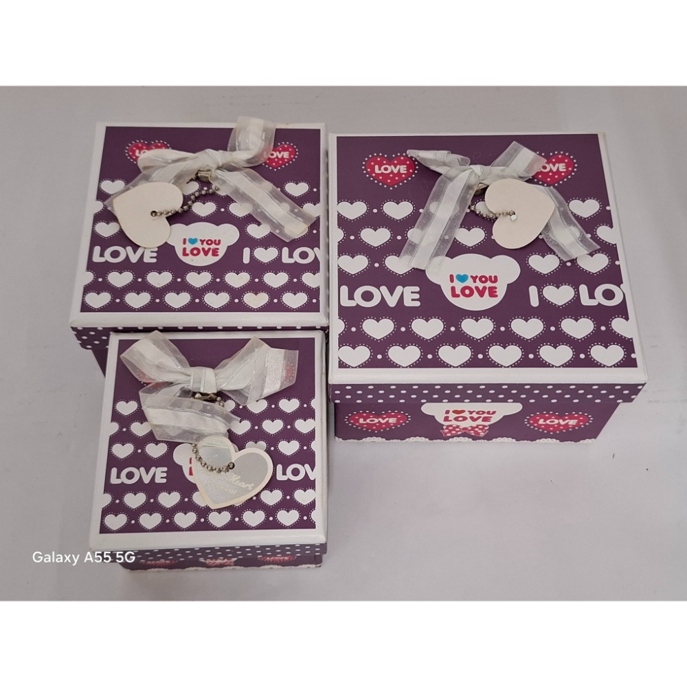 三層紫色波點心型禮物盒套裝組-細節圖2