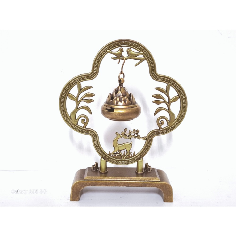 復古銅製一鹿（路）平安薰香爐擺飾 居家風水-細節圖2