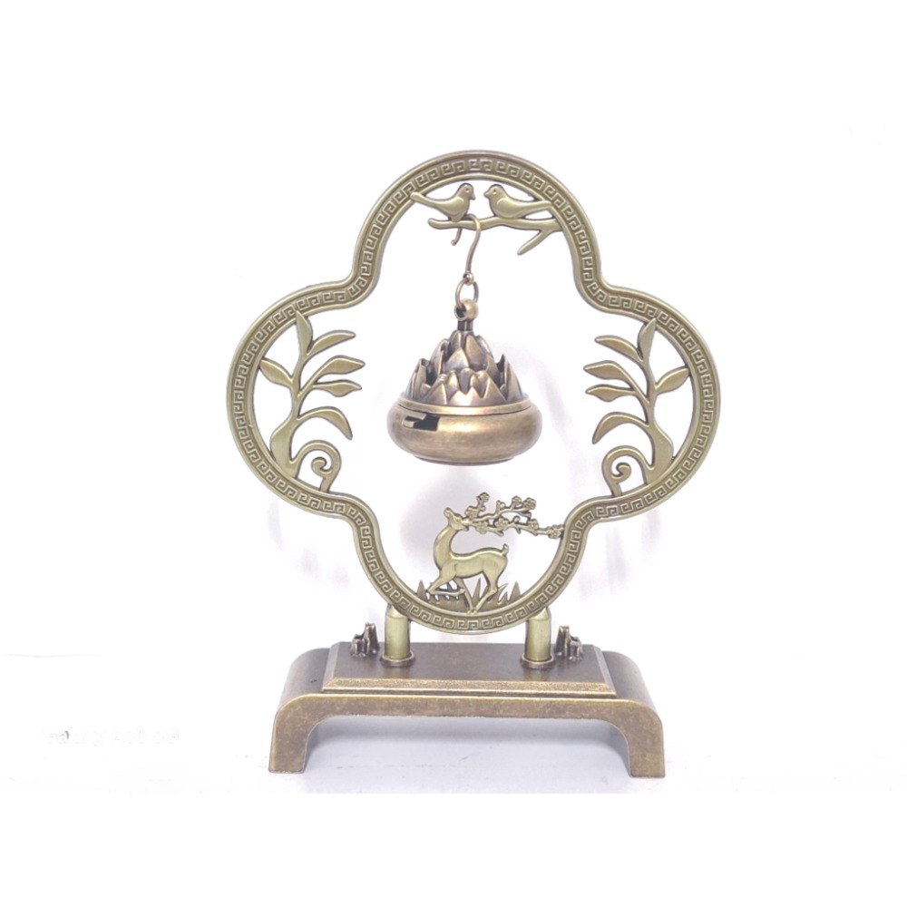 復古銅製一鹿（路）平安薰香爐擺飾 居家風水-細節圖3