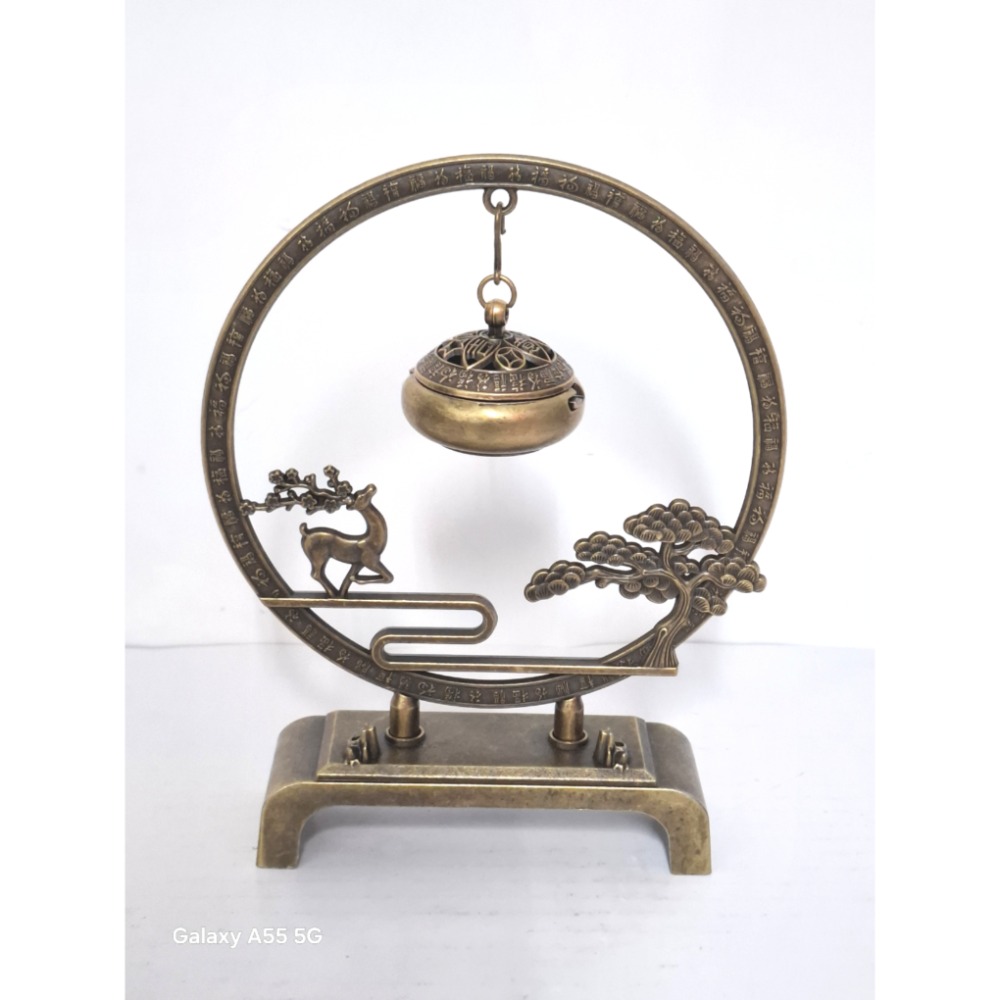 精緻銅製ㄧ鹿（路）平安古典懸吊式薰香爐祈福擺飾-細節圖2