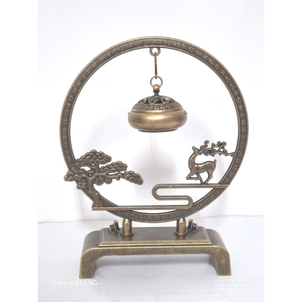 精緻銅製ㄧ鹿（路）平安古典懸吊式薰香爐祈福擺飾-細節圖3