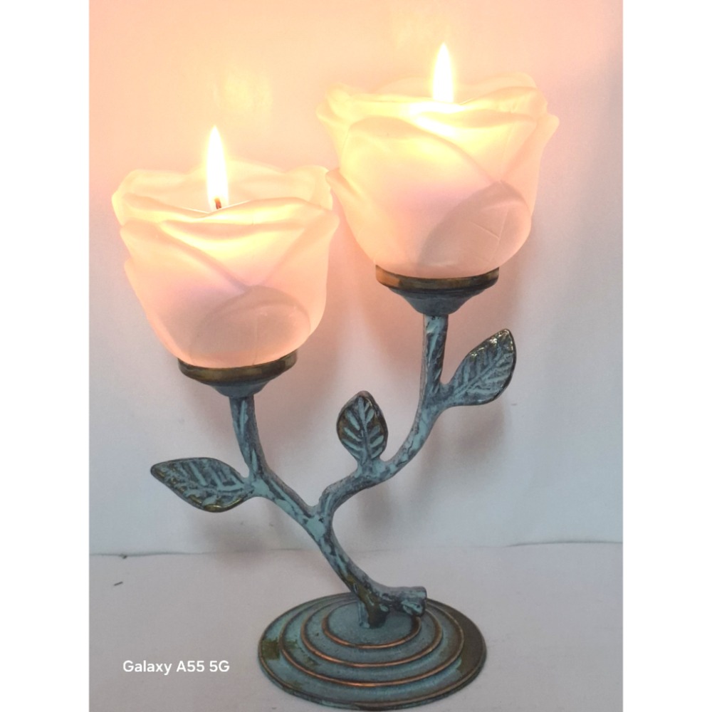 浪漫雙玫瑰花銅製蠟燭台居家生活擺飾-細節圖4