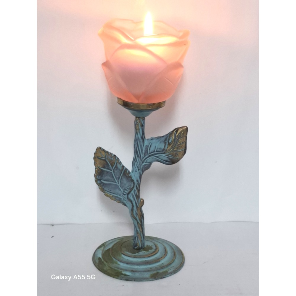 復古玫瑰花銅製蠟燭台居家生活擺飾-細節圖2