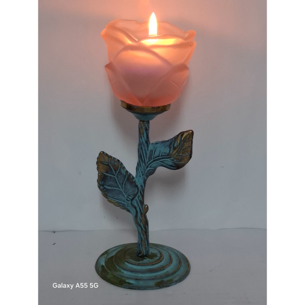 復古玫瑰花銅製蠟燭台居家生活擺飾-細節圖3