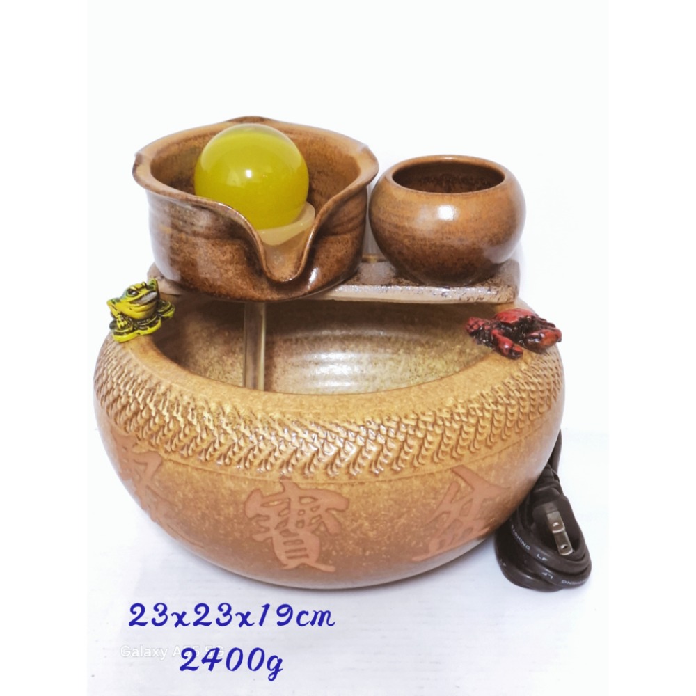 陶瓷流水招財聚寶盆擺飾貓眼石滾球-細節圖2