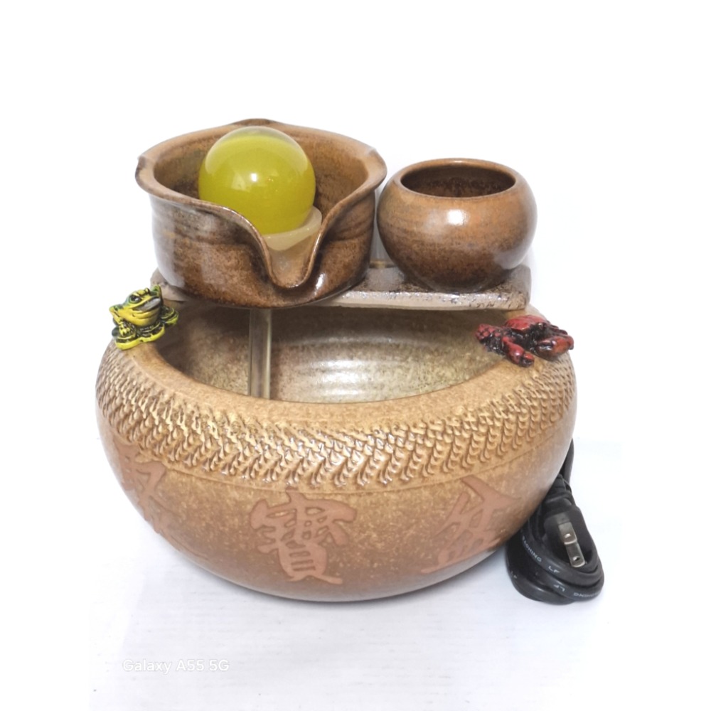 陶瓷流水招財聚寶盆擺飾貓眼石滾球-細節圖3