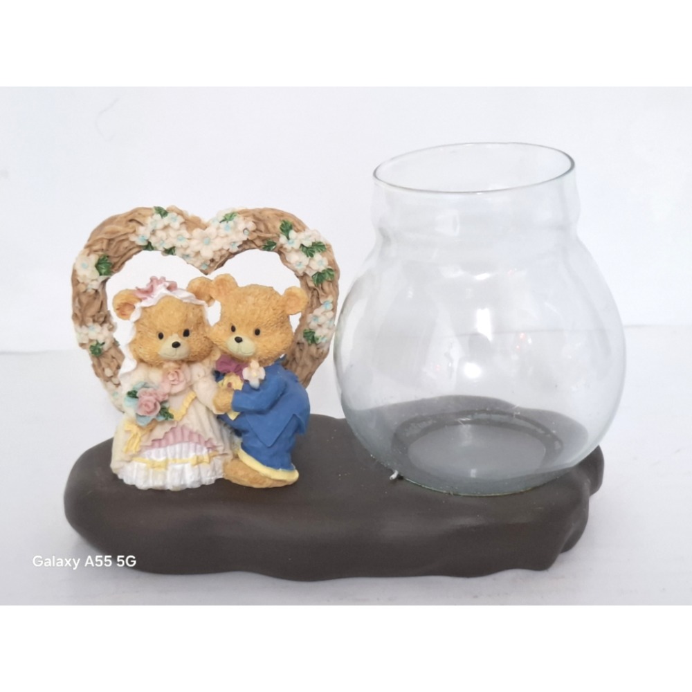 婚禮泰迪熊新郎新娘玻璃小物罐水培玻璃瓶筆筒-細節圖2