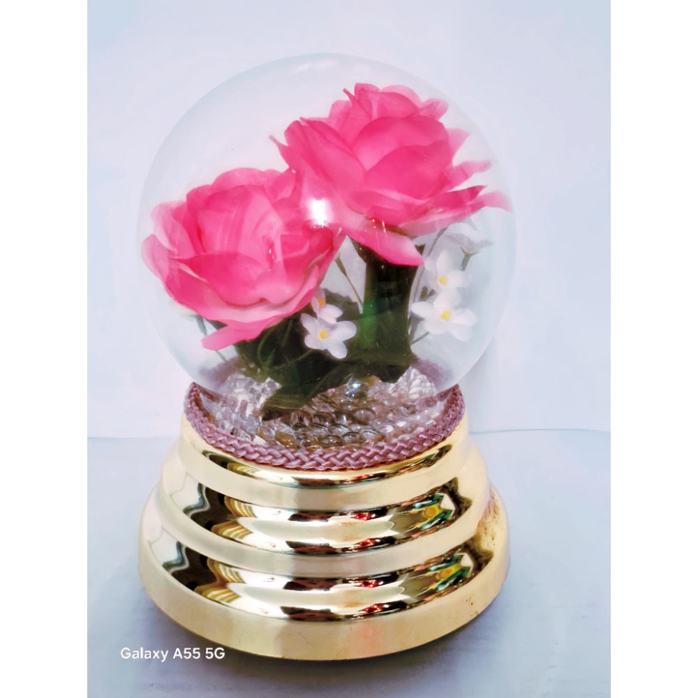 浪漫粉紅玫瑰花束水晶球燈光音樂鈴擺飾-細節圖2