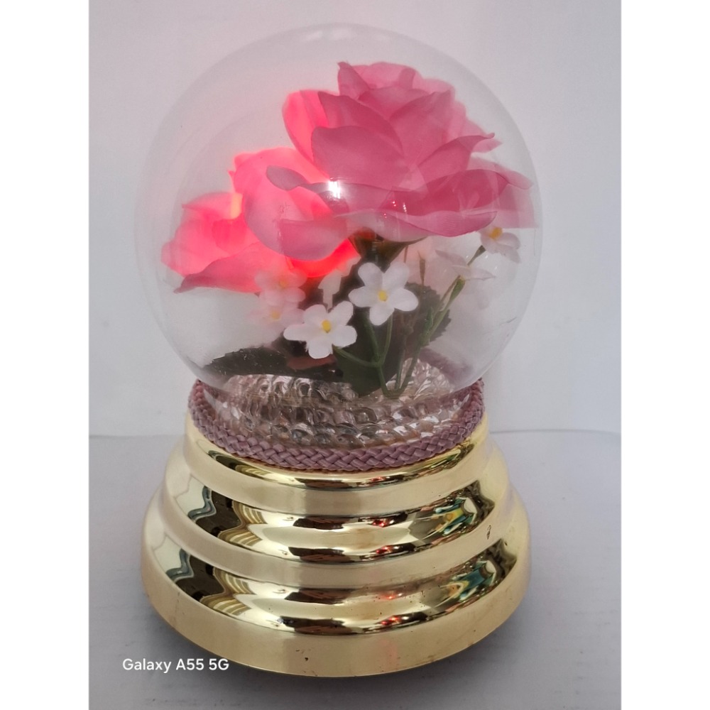 浪漫粉紅玫瑰花束水晶球燈光音樂鈴擺飾-細節圖3