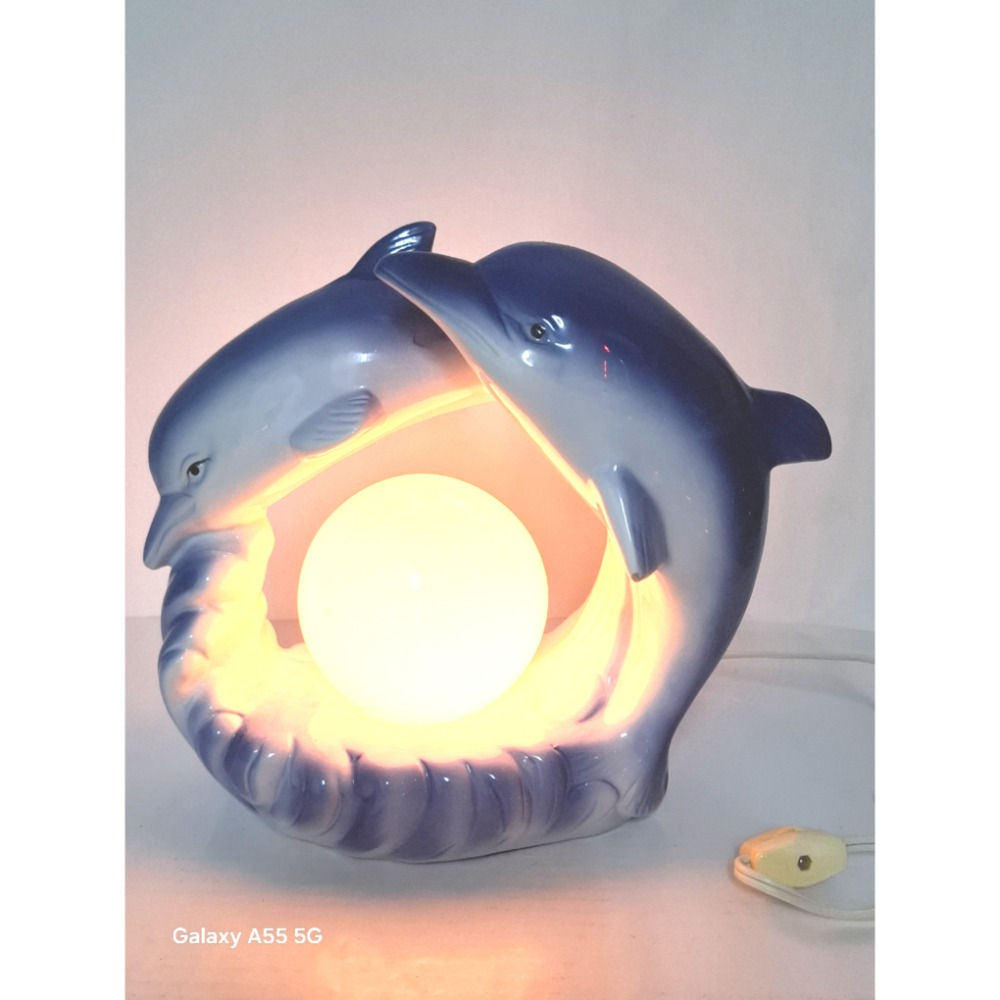 陶瓷雙海豚造型小夜燈居家生活擺飾-細節圖2