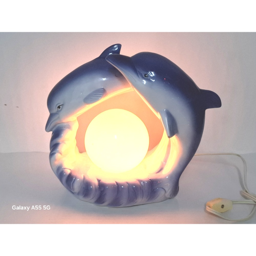 陶瓷雙海豚造型小夜燈居家生活擺飾-細節圖3