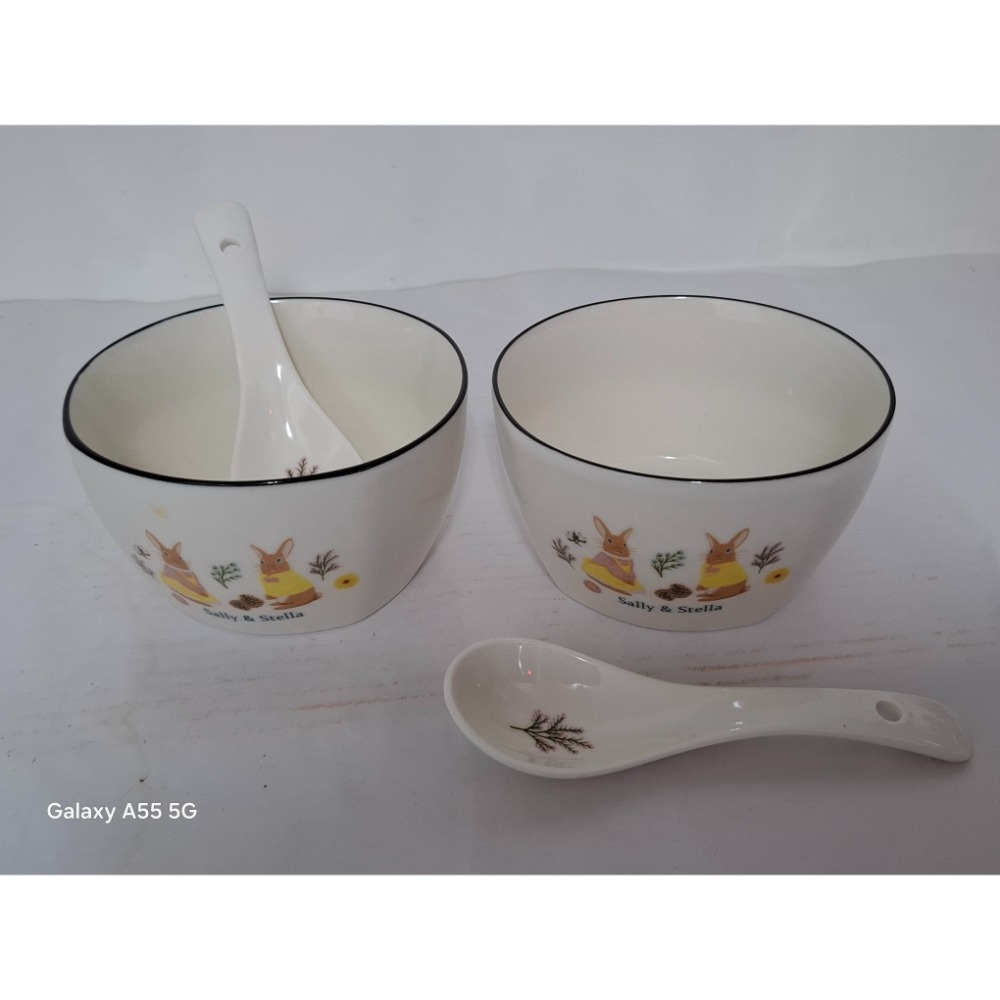 樂曼尼 寶貝兔方形陶瓷碗匙組 (2碗2匙) 耐刮耐熱 居家餐具（AI-3)-細節圖2