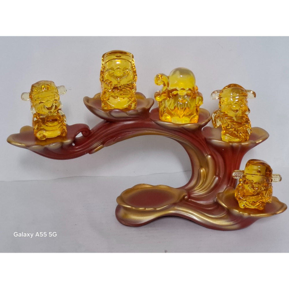 福祿壽喜財五路財神爺黃水晶擺飾（含展示架）-細節圖3