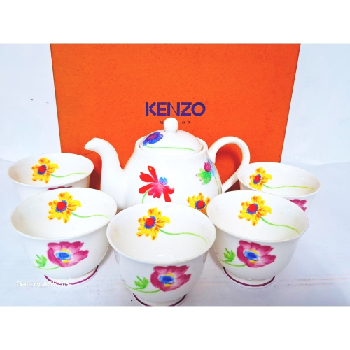 絕版珍藏】Kenzo 經典花卉6杯1壺茶具組🌸 全新未使用．日本AITO製．35