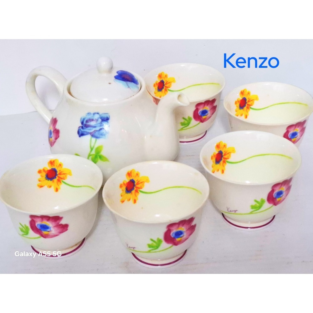 絕版珍藏】Kenzo 經典花卉6杯1壺茶具組🌸 全新未使用．日本AITO製．35