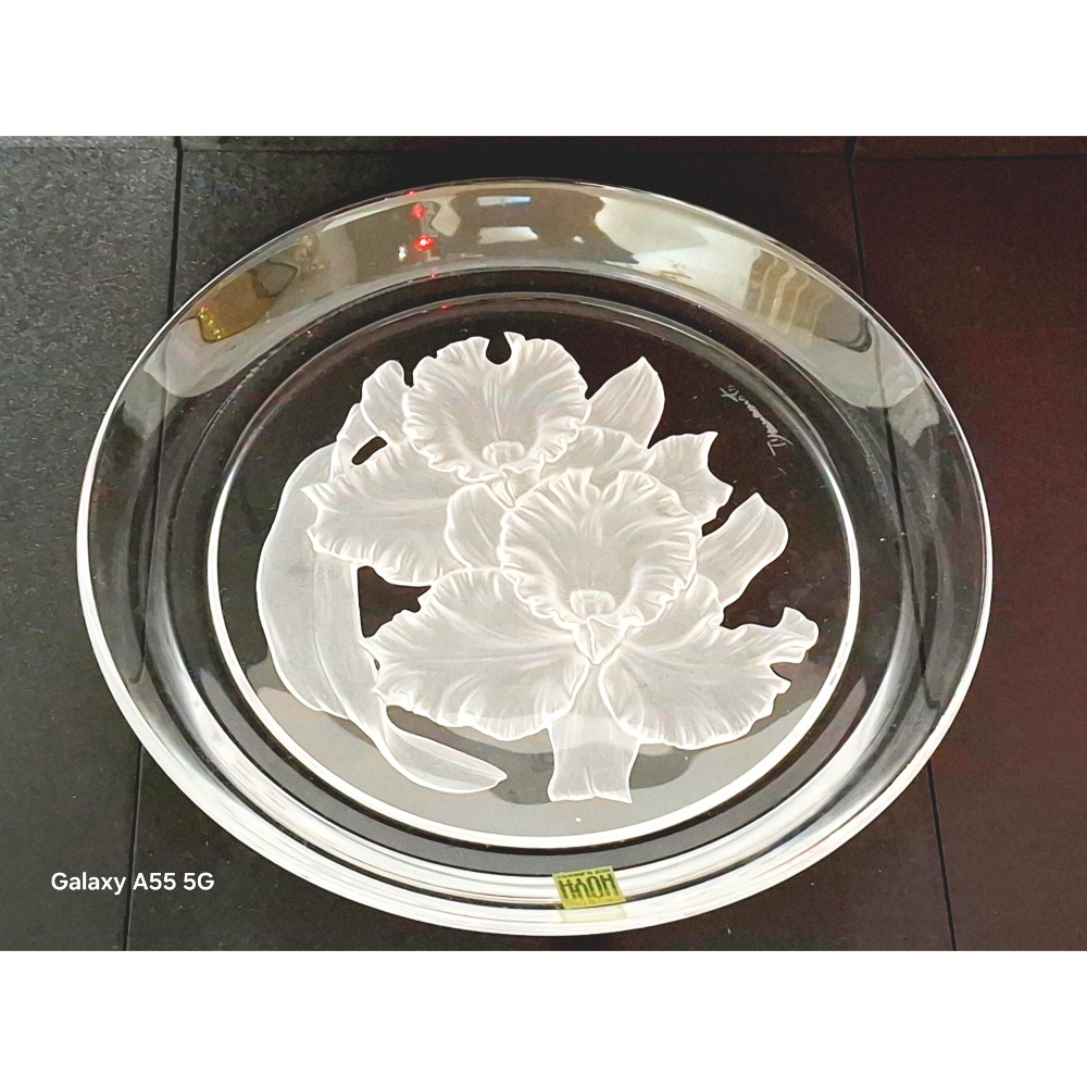 日本HOYA21cm雕花玻璃盤 裝飾盤 點心盤居家擺飾（AI-10-細節圖3