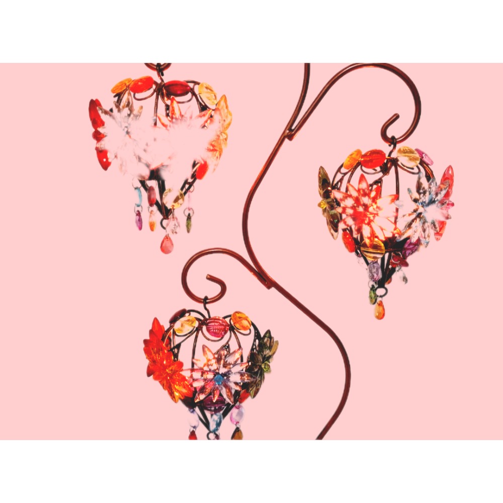 日本收藏級30年老擺飾花火三頭心型蠟燭台48cm-細節圖2