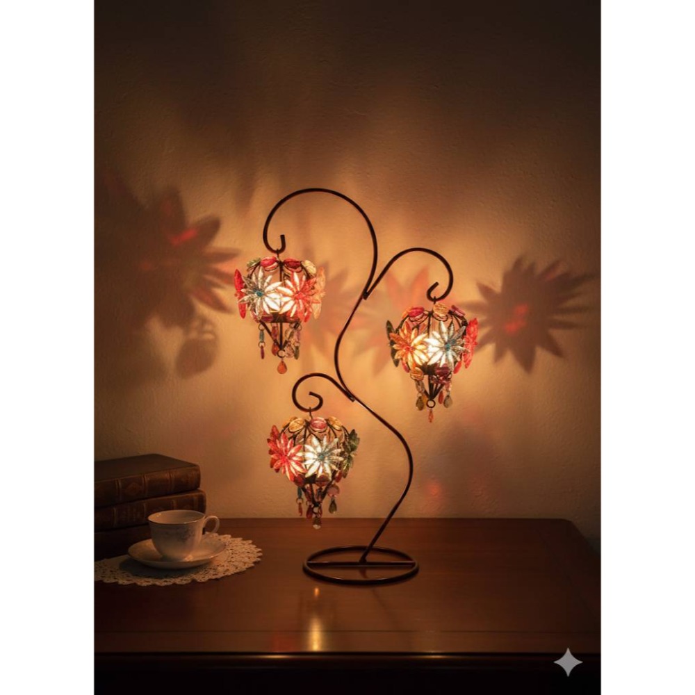 日本收藏級30年老擺飾花火三頭心型蠟燭台48cm-細節圖3