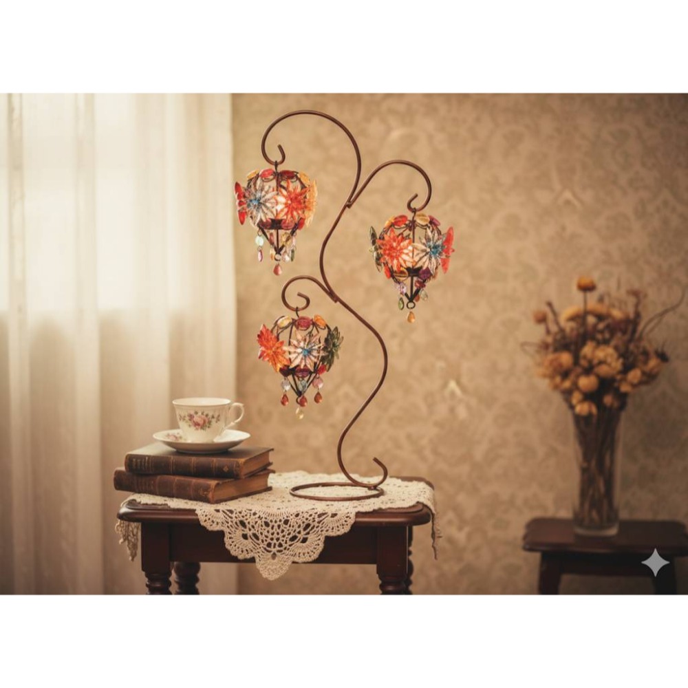 日本收藏級30年老擺飾花火三頭心型蠟燭台48cm-細節圖4