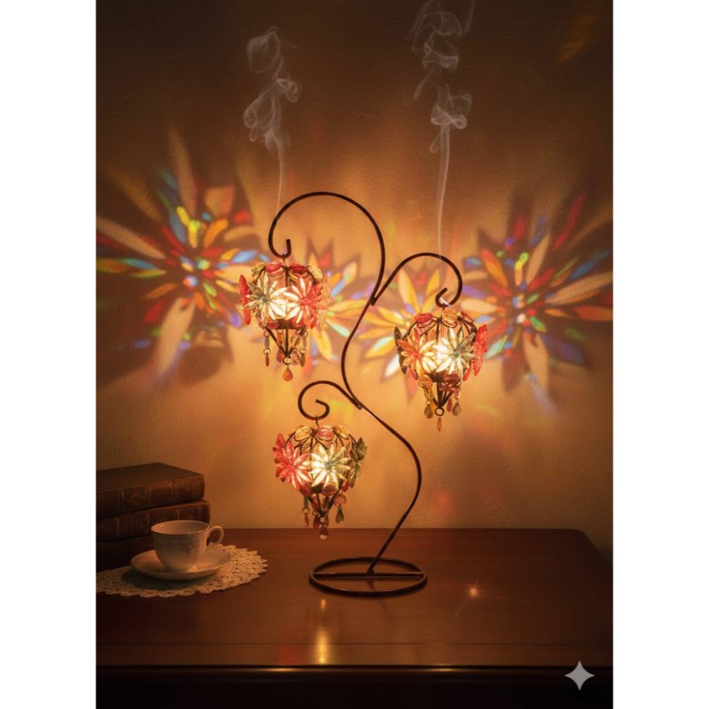 日本收藏級30年老擺飾花火三頭心型蠟燭台48cm-細節圖5