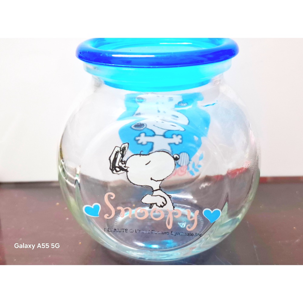 史努比藍心玻璃密封罐 雜物罐 辦公桌上小物收納罐-細節圖2