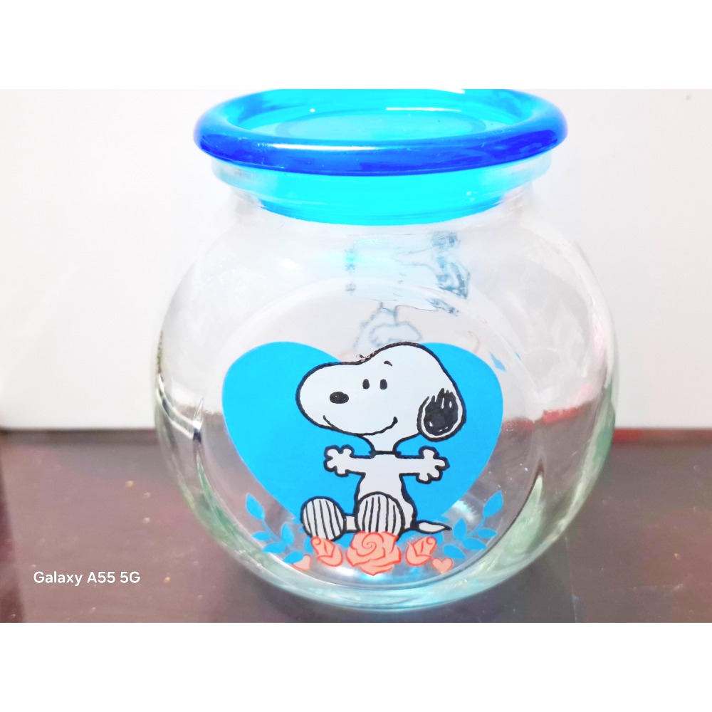 史努比藍心玻璃密封罐 雜物罐 辦公桌上小物收納罐-細節圖3