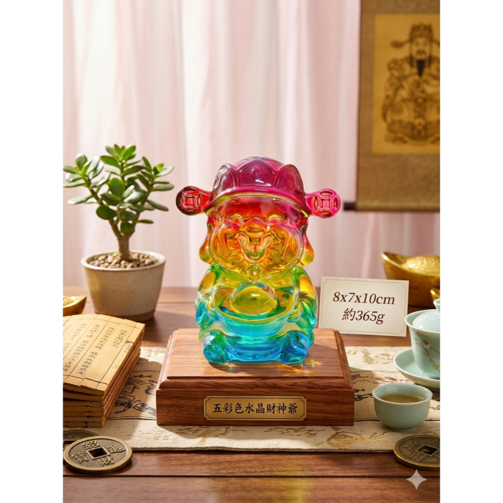 五彩水晶瑠璃財神爺開運祈福擺飾不含底座（AI-3)-細節圖2