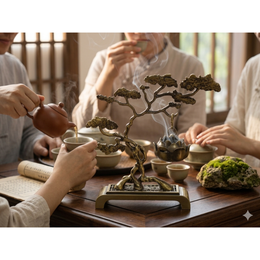 禪意古銅金屬蓮花懸掛式薰香爐居家祈福擺飾（AI-3)-細節圖2