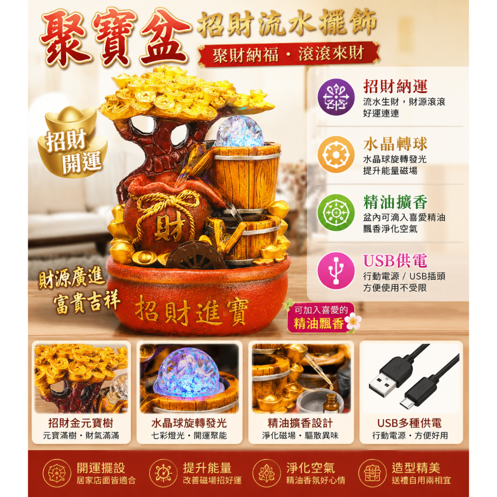 金錢樹聚寶袋招財滾球流水擺飾-細節圖3