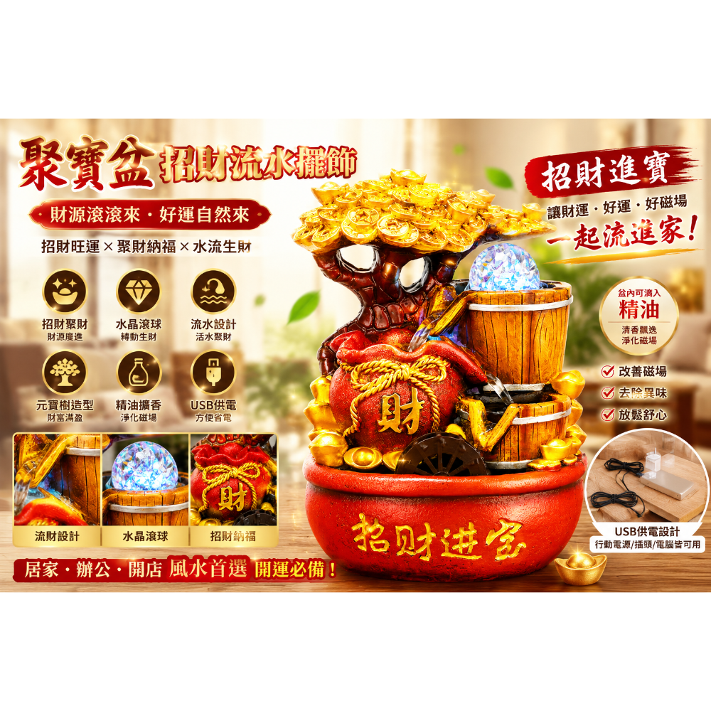 金錢樹聚寶袋招財滾球流水擺飾-細節圖4