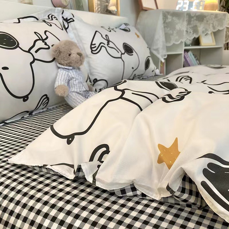 滿版史努比Snoopy 可愛史努比 簡約 史努比 格子 條紋親膚 被套/床包/床罩 單人/雙人/加大雙人 禮物交換-細節圖4